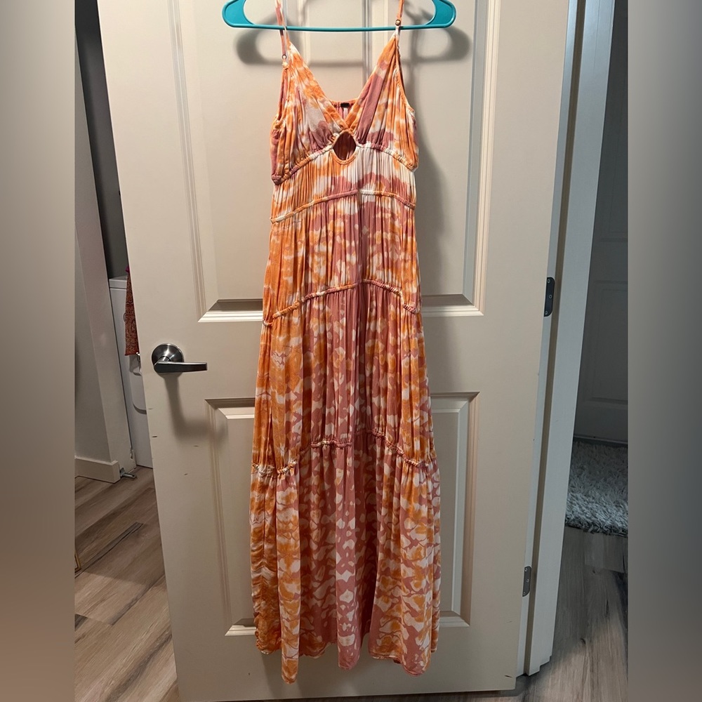 Delphine chiffon maxi dress sunray Boa in sunset by YFB